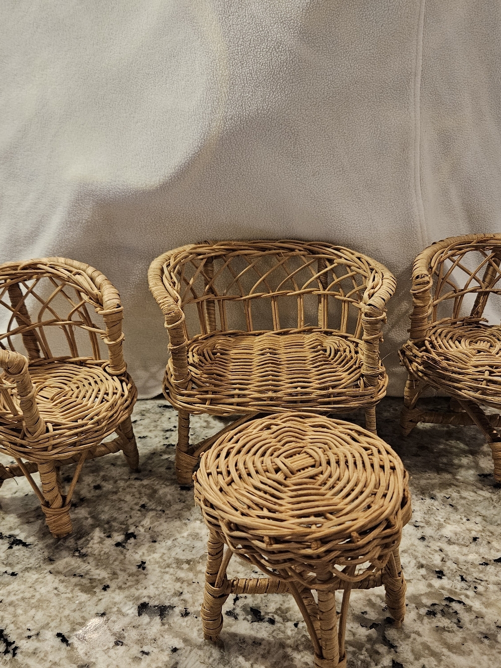 Wicker Rattan Miniature Chair and Stool Set - Natural